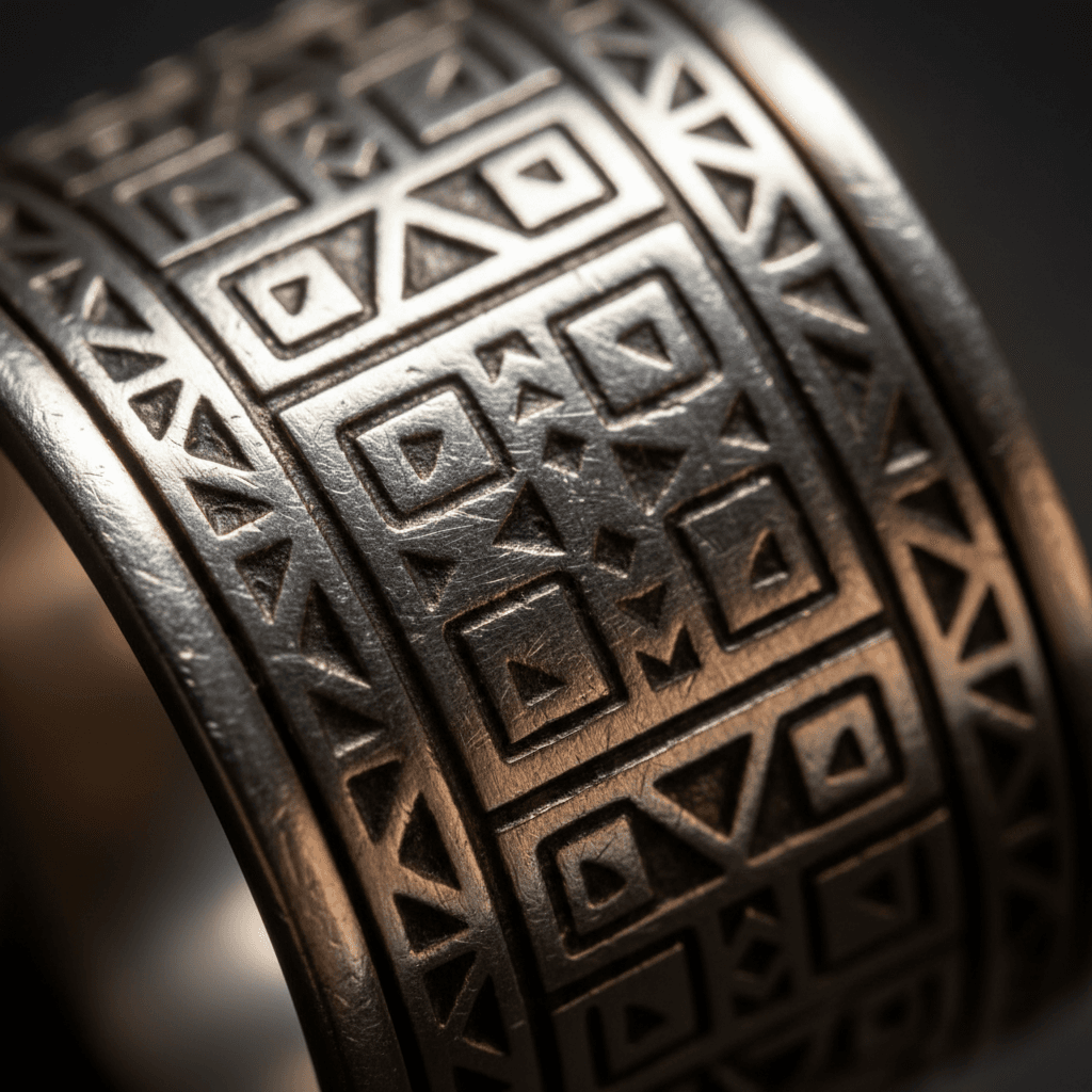 Freshly cast silver band on a steel mandrel with a rubber mallet nearby