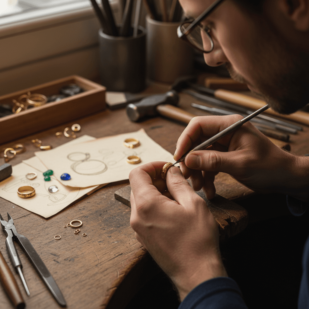 Jeweler sketching a custom ring design on graph paper