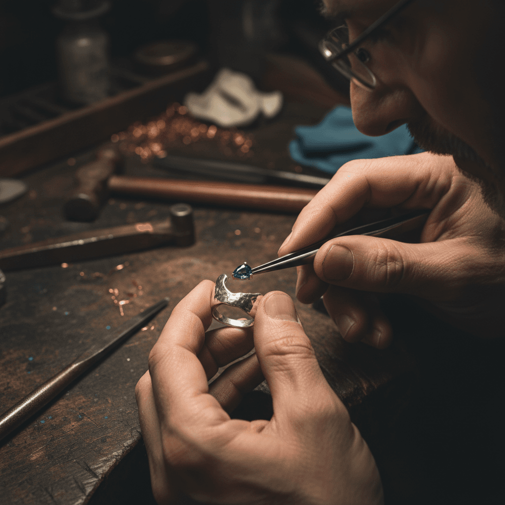 Jeweler setting a gemstone into a ring